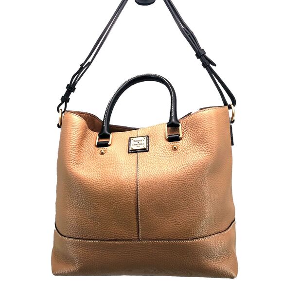 Dooney & Bourke Rare Caramel Black Combo Pebbled Leather Satchel Shoulder Bag - Picture 1 of 16